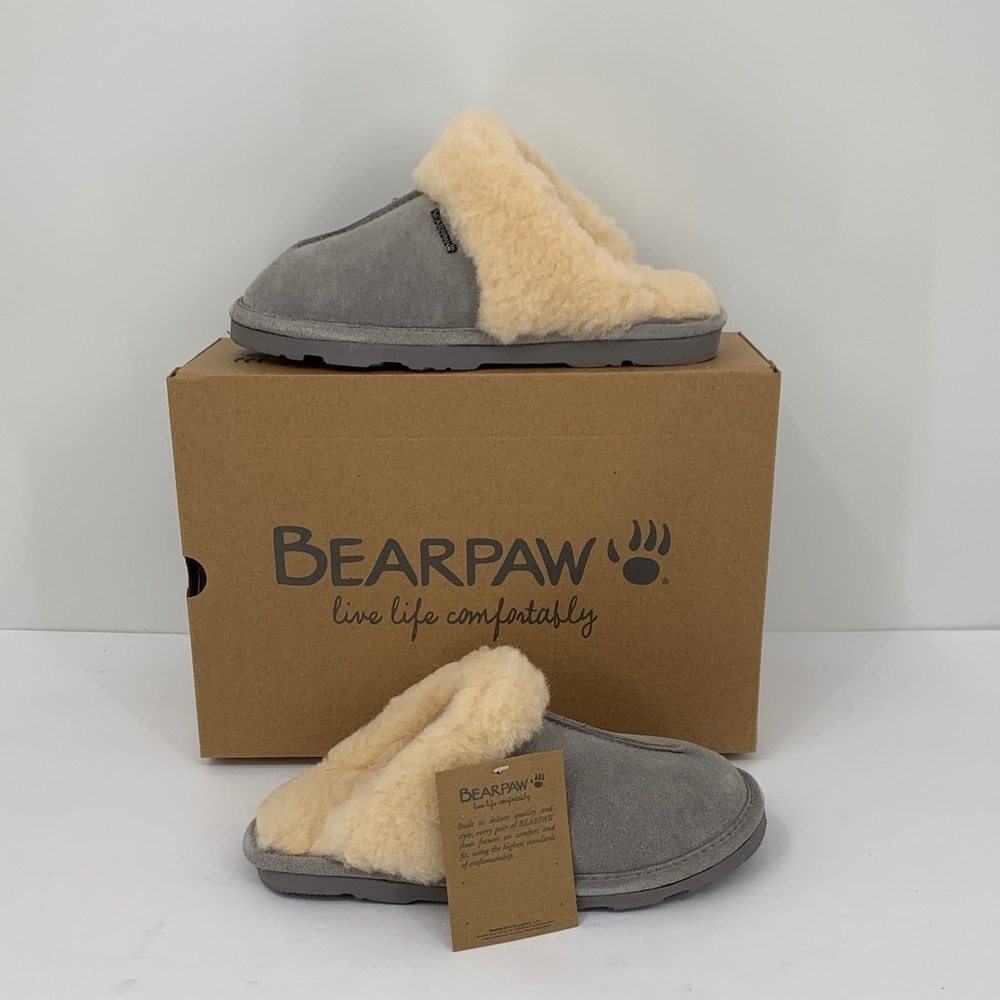 BearPaw Loketta slipper slide mule suede leather gray shoe shearling wool new 7